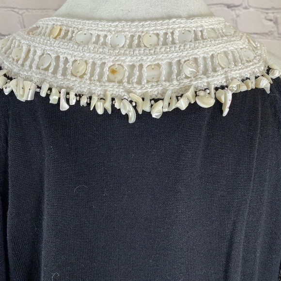 Nanette Lepore Black White Embroidered Crochet Beaded Cold Shoulder Dress Large - Picture 7 of 11